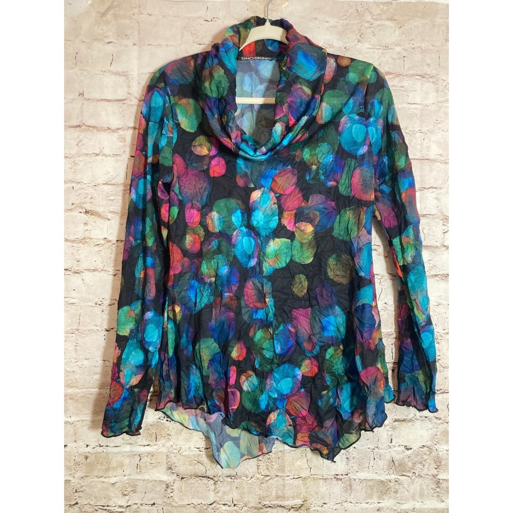 SnoSkins Crinkle Artsy Top Small Dark Romantic Watercolor Abstract Art Cowl Neck
